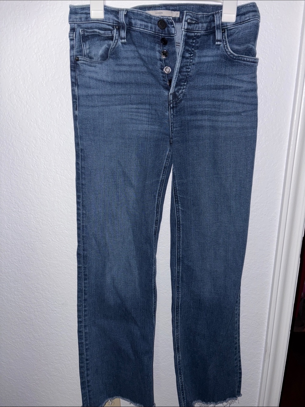 Hudson Jeans Medium Blue Straight Leg Button-Fly Jeans